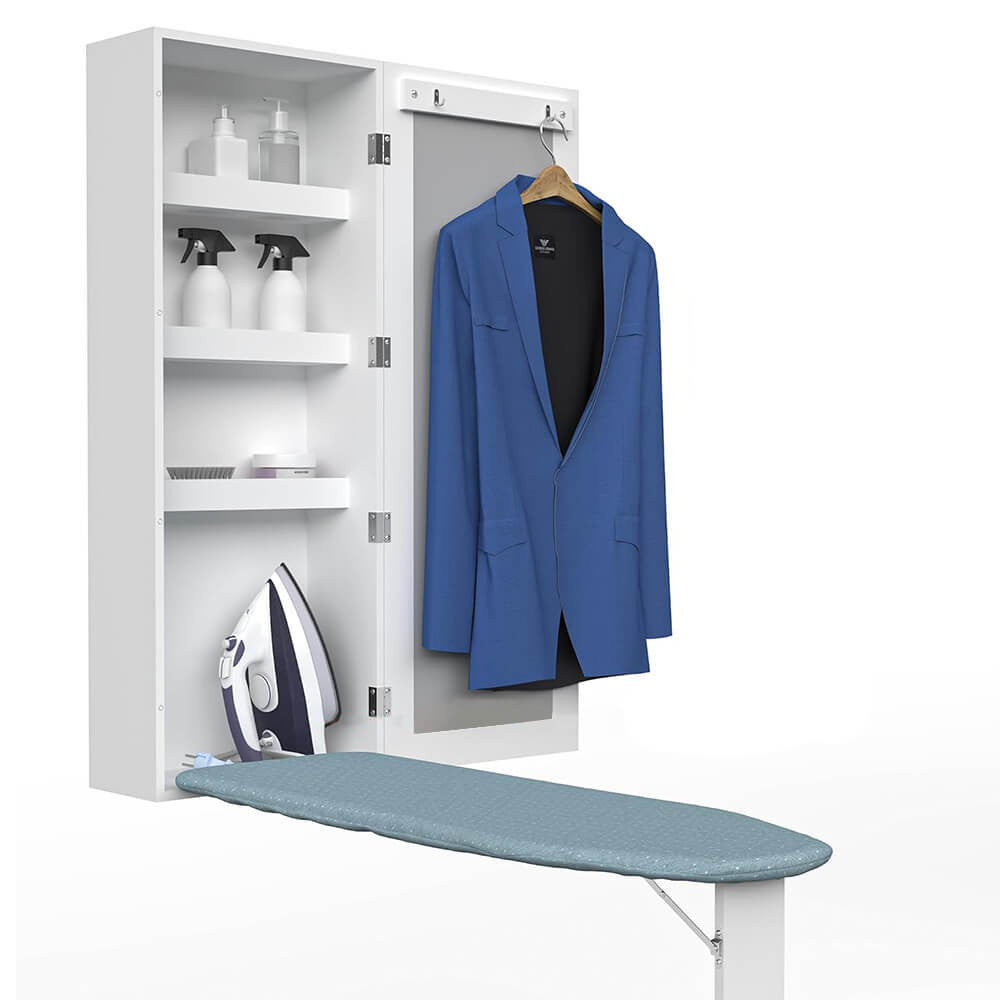 Wall-Mounted Mirror Cabinet with Folding Ironing Board