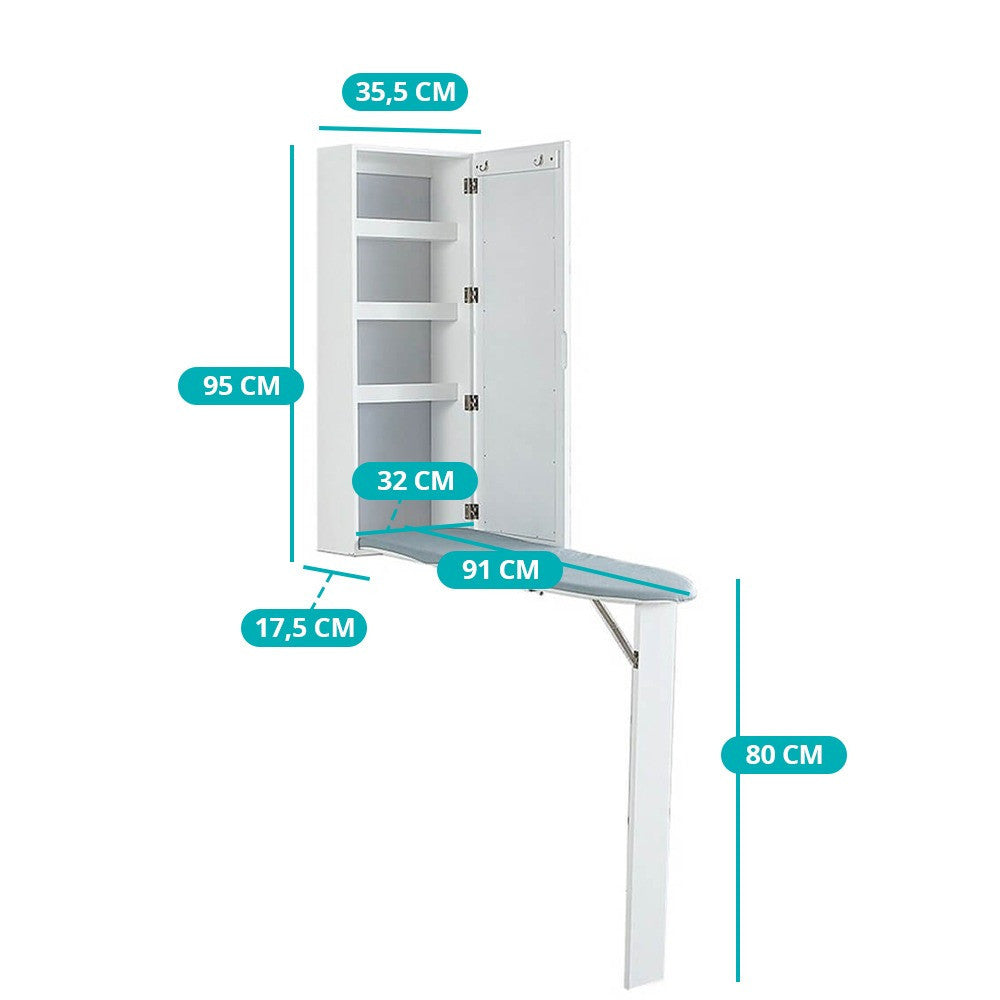 Wall-Mounted Mirror Cabinet with Folding Ironing Board