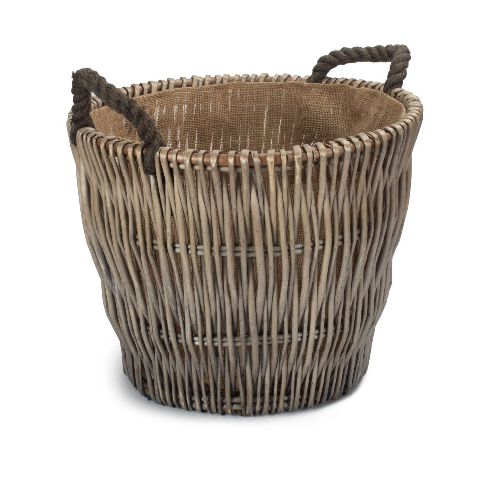 Small Round Grey Wicker Log Basket