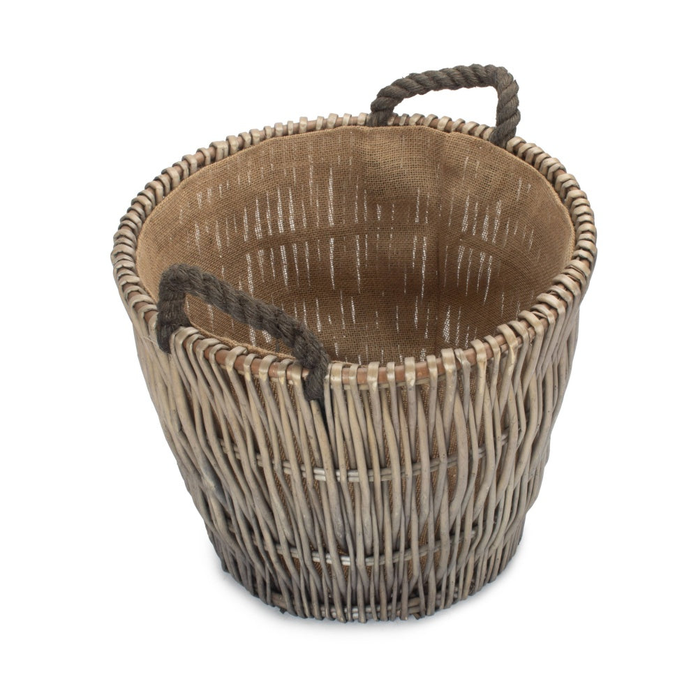 Small Round Grey Wicker Log Basket