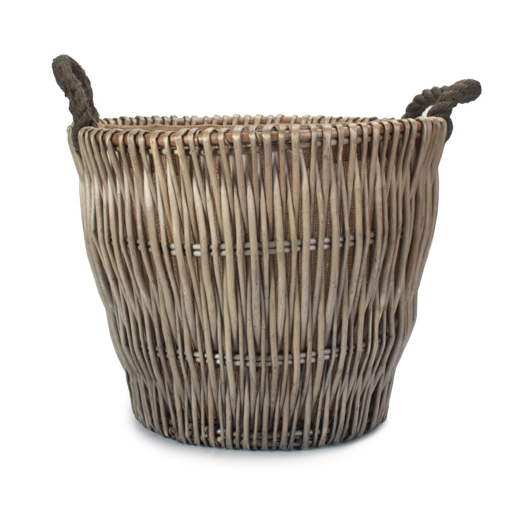 Small Round Grey Wicker Log Basket