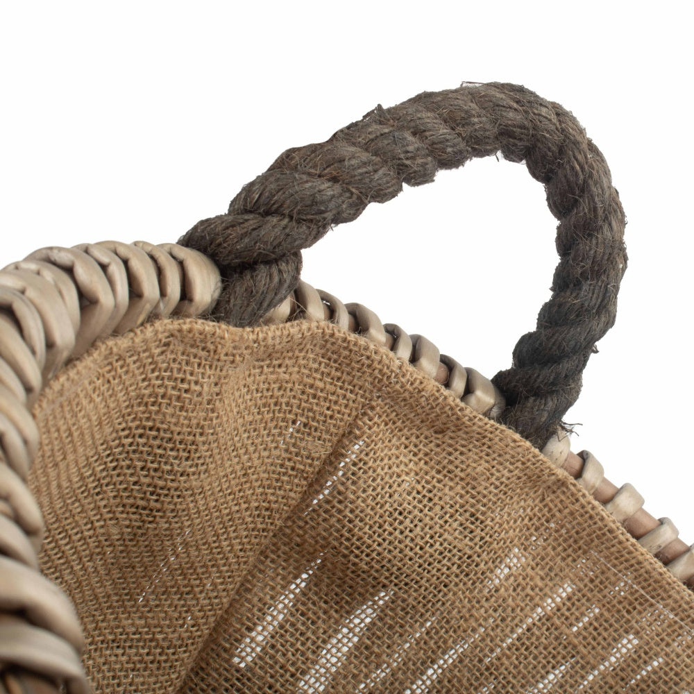 Small Round Grey Wicker Log Basket